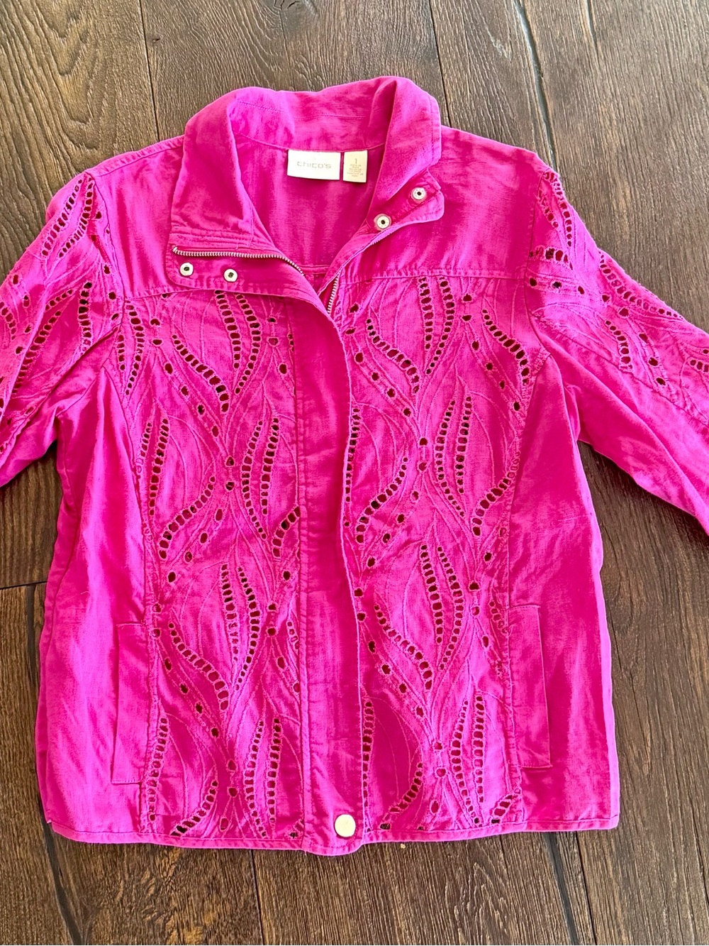 Chico's Fuchsia Eyelet Utility Jacket